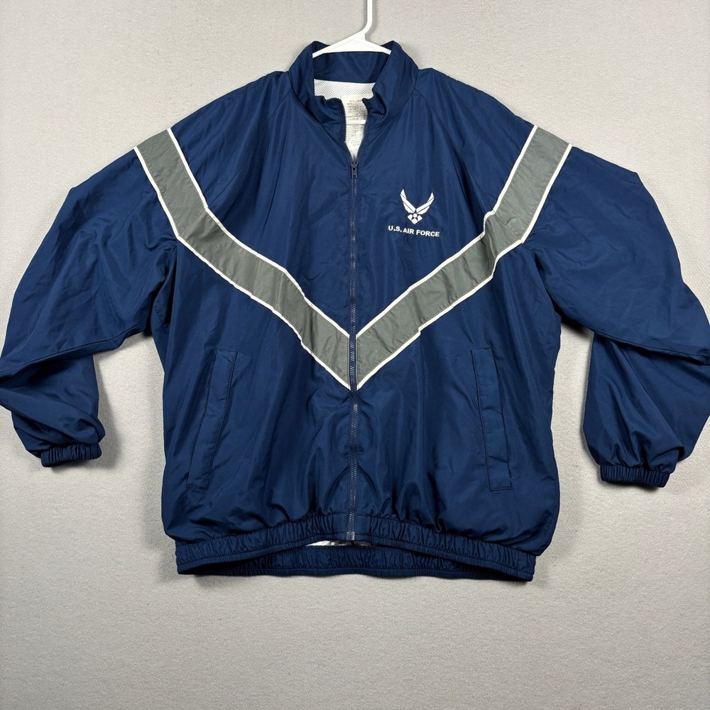 US Air Force PTU Jacket Reflective Chevron Full Zip Size Medium Short Blue